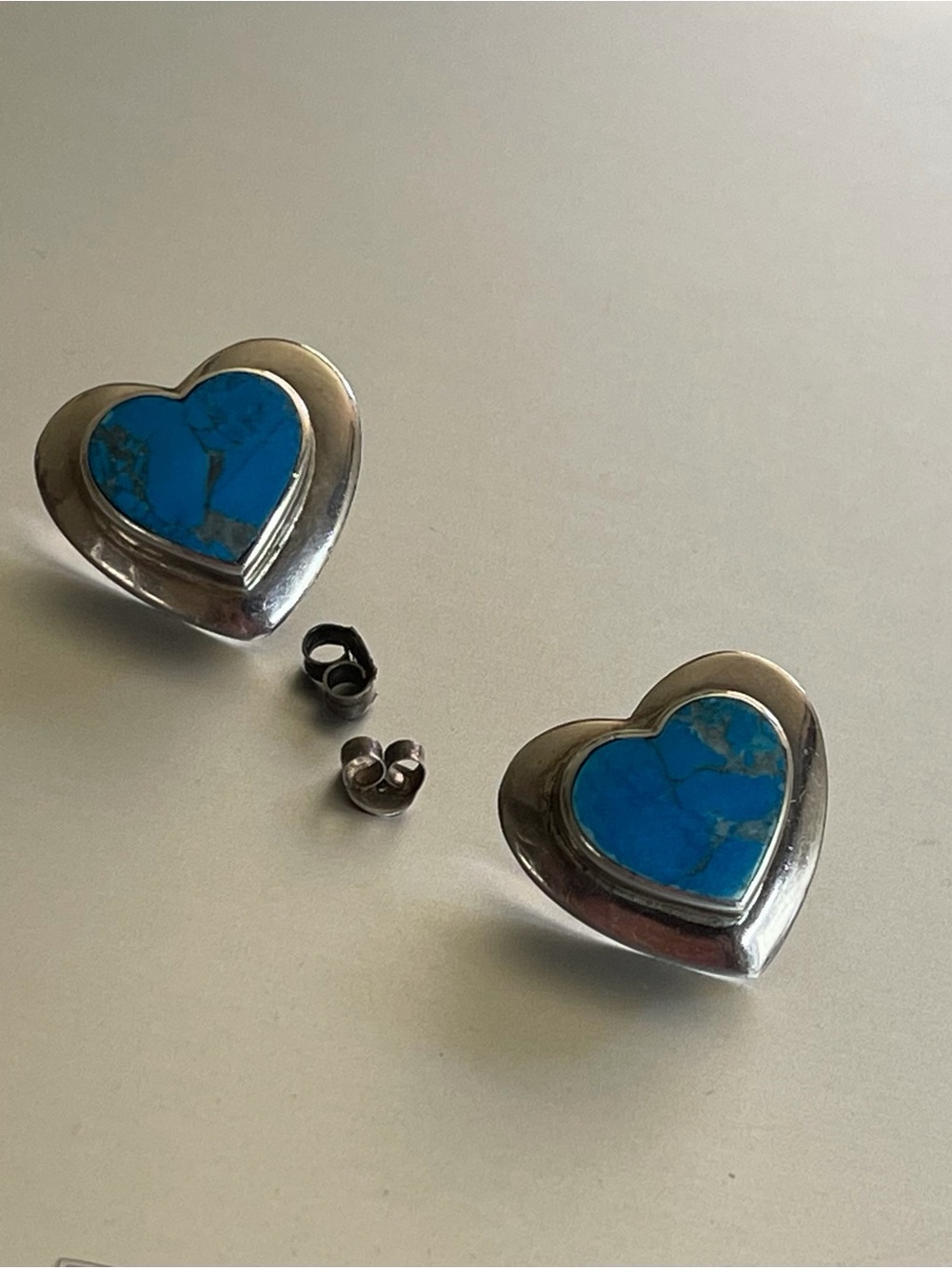 Turquoise Heart Sterling Stud Earrings.